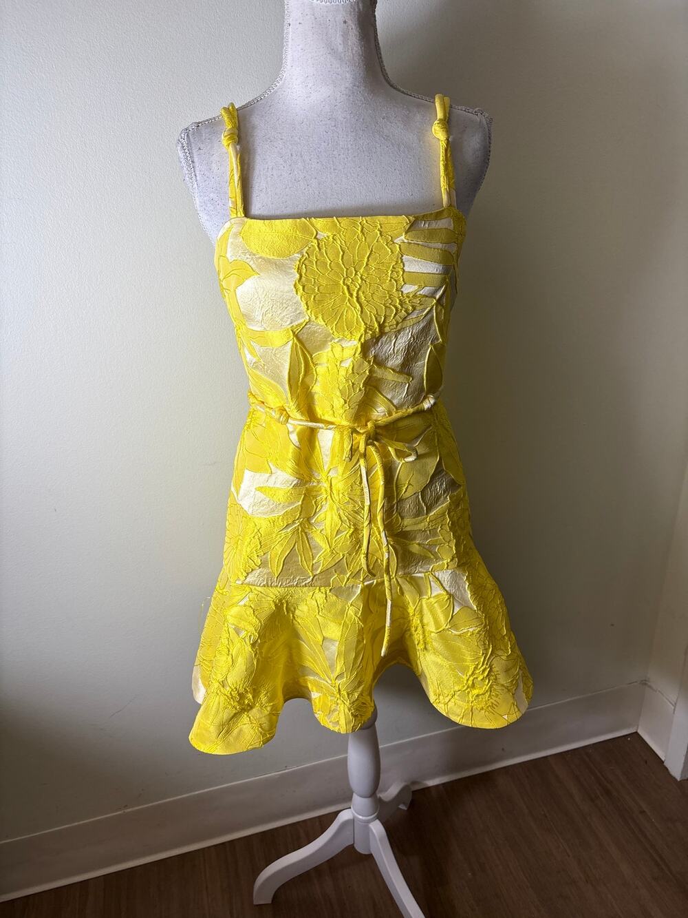 Alexis Yellow Floral Mini Ruffle Dress Sz S
